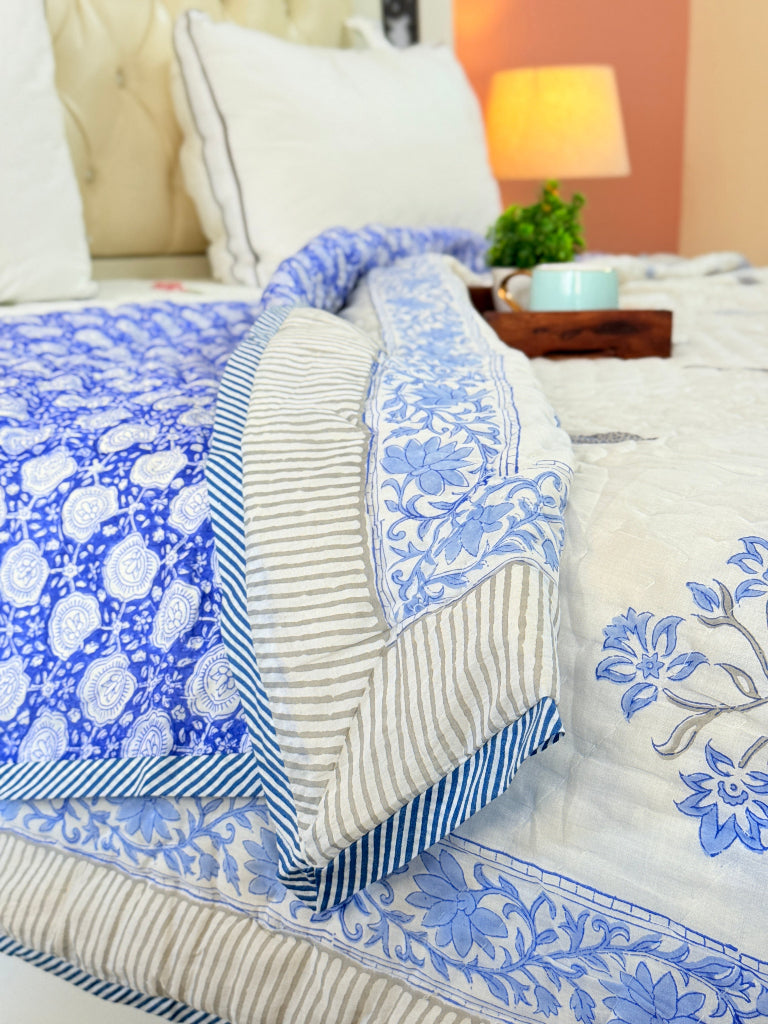 Blue for Royals - Double Hand-blocked Quilt