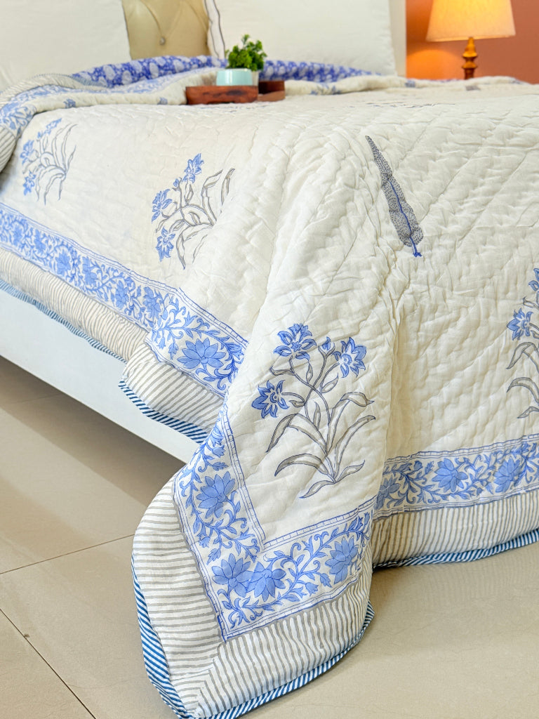 Blue for Royals - Double Hand-blocked Quilt