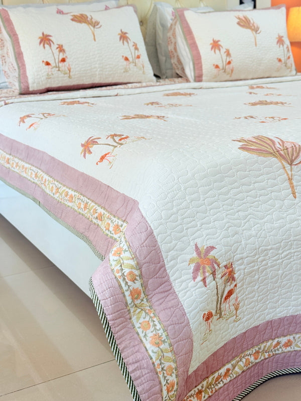 Palm Bliss Hand Blocked Quilted Bedcover