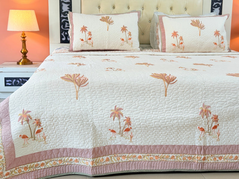 Palm Bliss Hand Blocked Quilted Bedcover