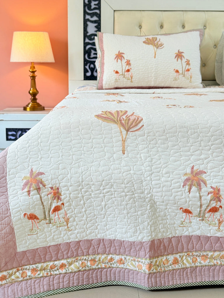 Palm Bliss Hand Blocked Quilted Bedcover
