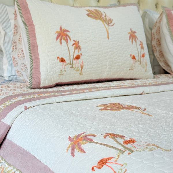 Palm Bliss Hand Blocked Quilted Bedcover