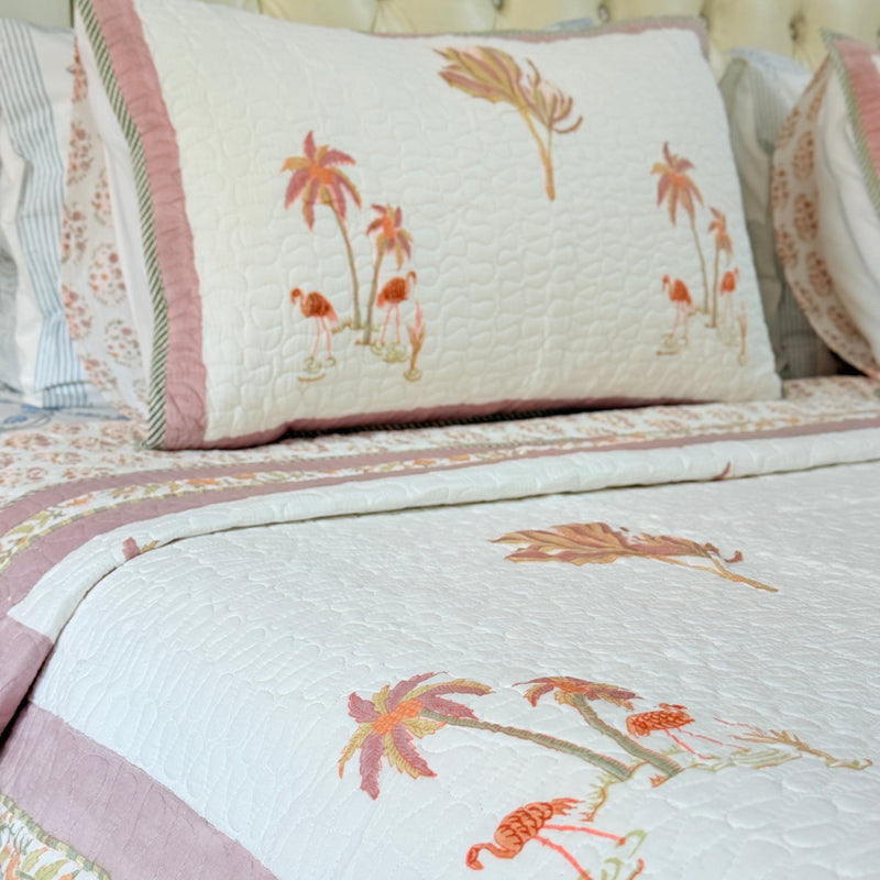 Palm Bliss Hand Blocked Quilted Bedcover