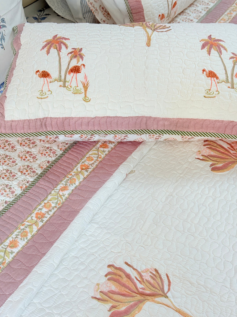 Palm Bliss Hand Blocked Quilted Bedcover