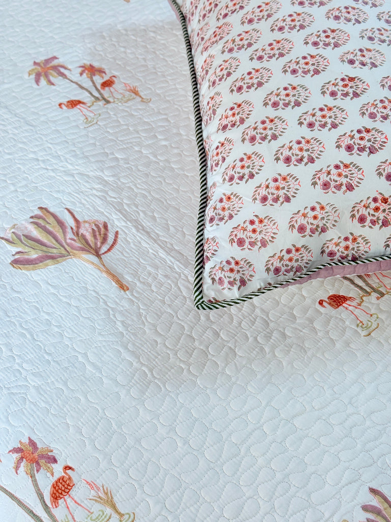 Palm Bliss Hand Blocked Quilted Bedcover