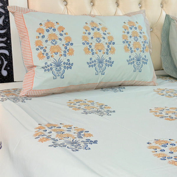 Mint Base Floral Motif Hand Blocked Sheet