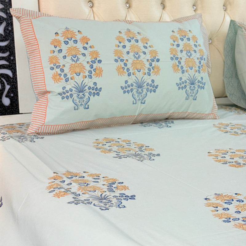 Mint Base Floral Motif Hand Blocked Sheet