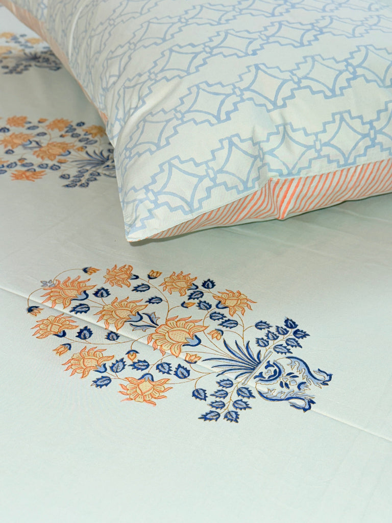 Mint Base Floral Motif Hand Blocked Sheet