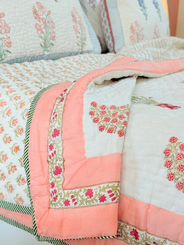Peach Paisley Double Hand-blocked Quilt