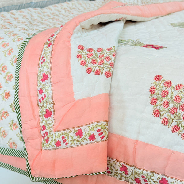 Peach Paisley Double Hand-blocked Quilt