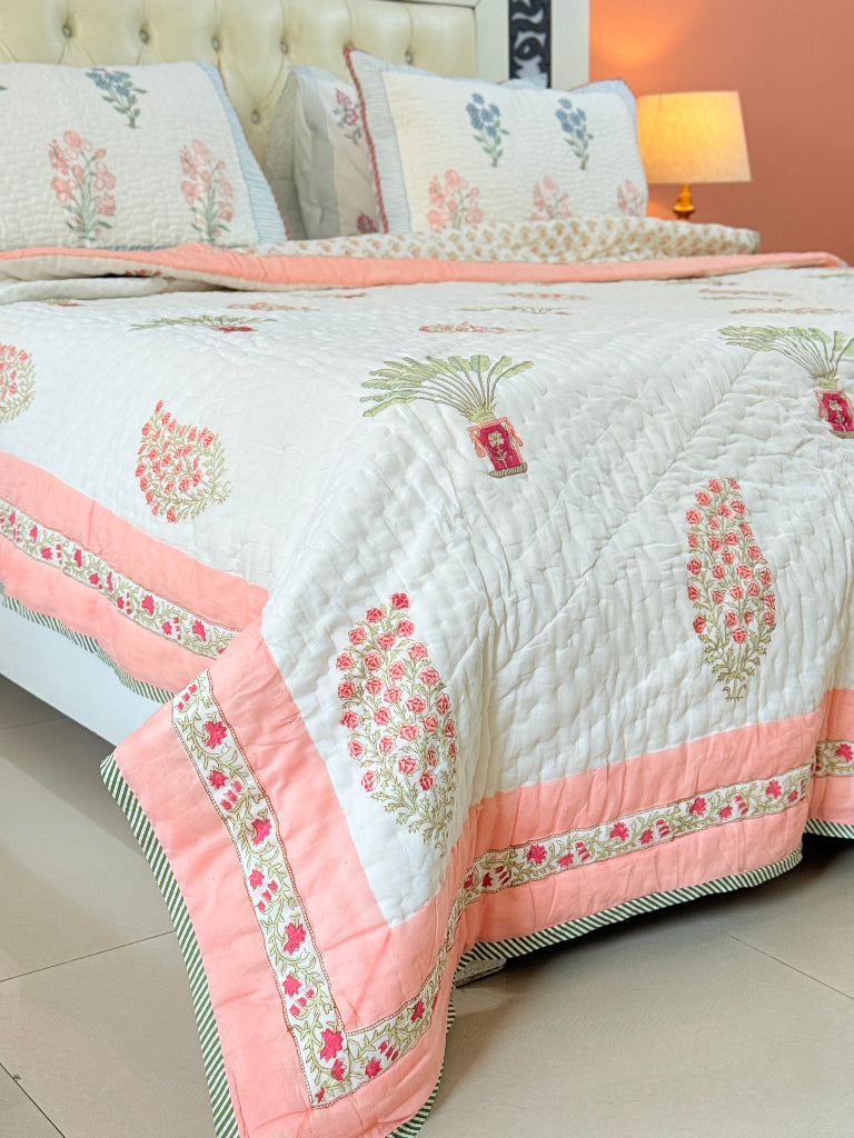 Peach Paisley Double Hand-blocked Quilt
