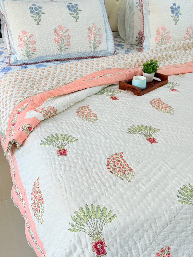 Peach Paisley Double Hand-blocked Quilt