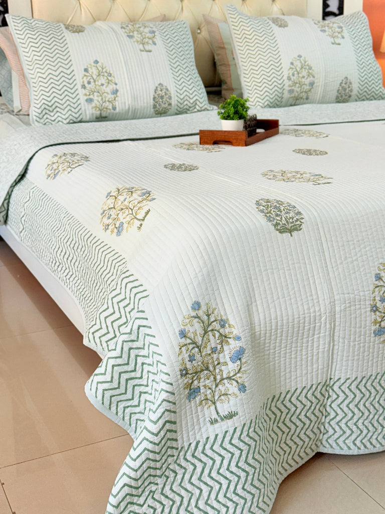 Blossom Aura Hand Blocked Quilted Bedcover