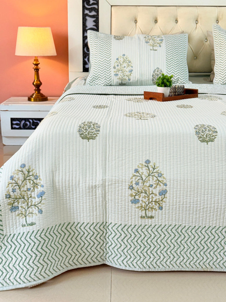 Blossom Aura Hand Blocked Quilted Bedcover