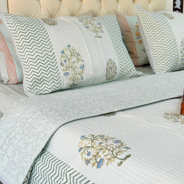Blossom Aura Hand Blocked Quilted Bedcover