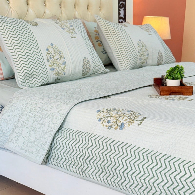 Blossom Aura Hand Blocked Quilted Bedcover