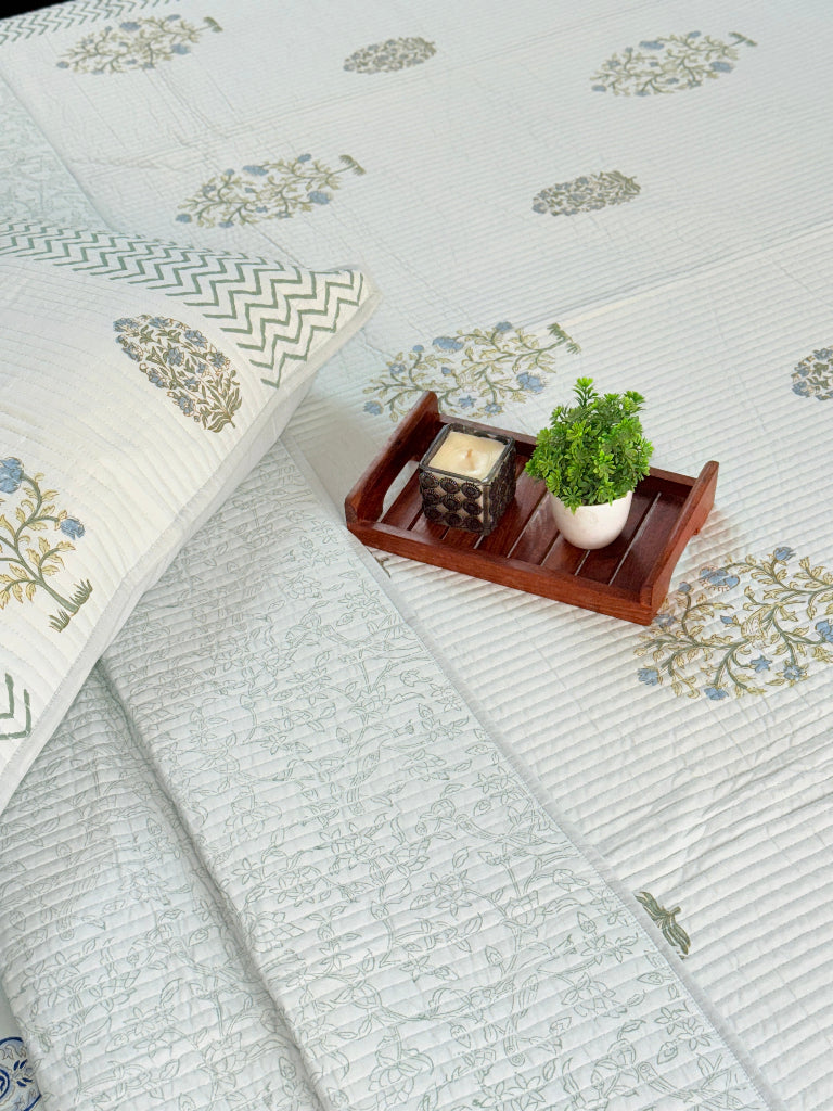 Blossom Aura Hand Blocked Quilted Bedcover