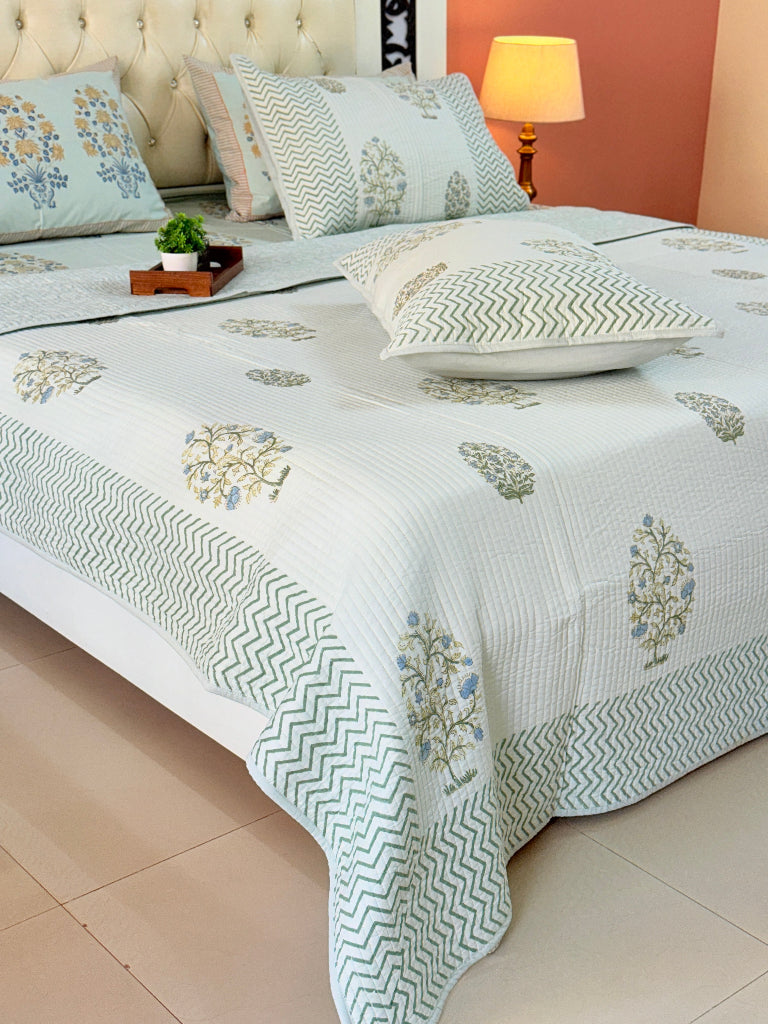 Blossom Aura Hand Blocked Quilted Bedcover