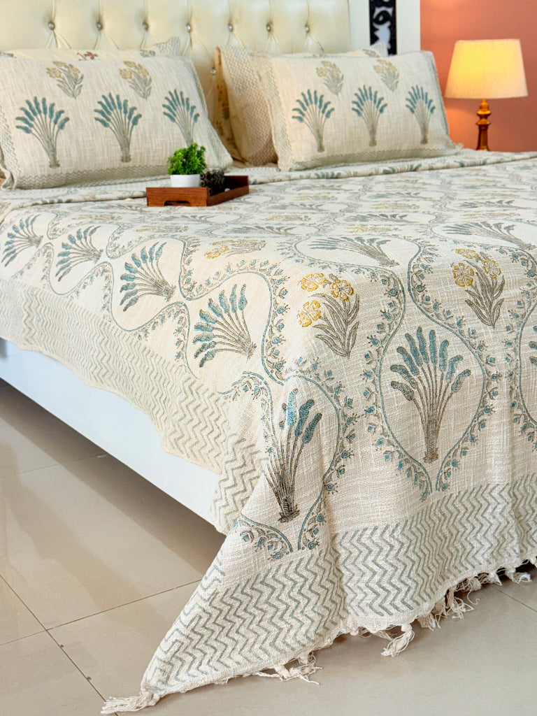 Feather Whisper Hand Blocked South Cotton Weave Bedcover