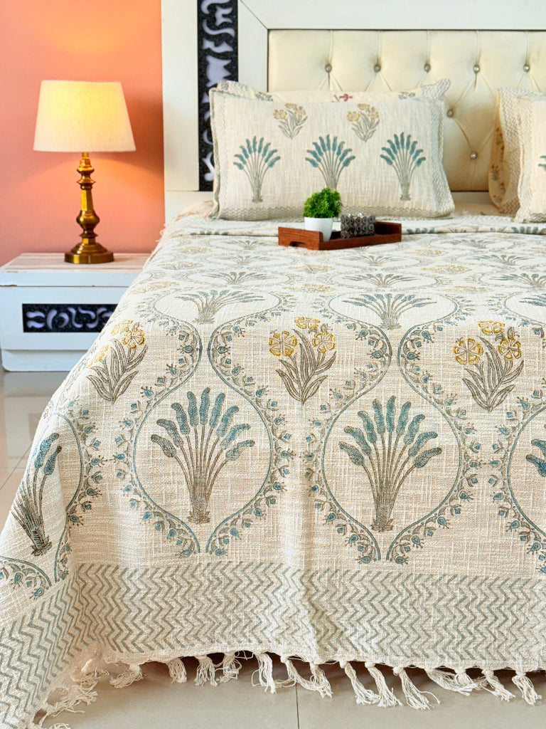 Feather Whisper Hand Blocked South Cotton Weave Bedcover