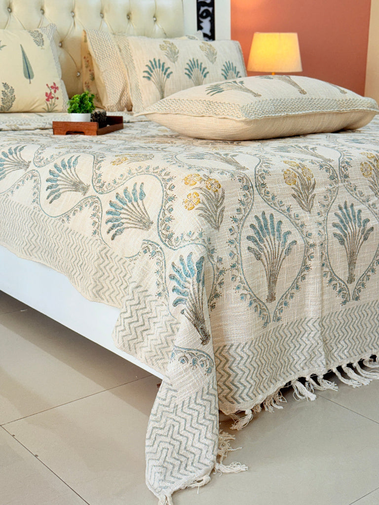 Feather Whisper Hand Blocked South Cotton Weave Bedcover