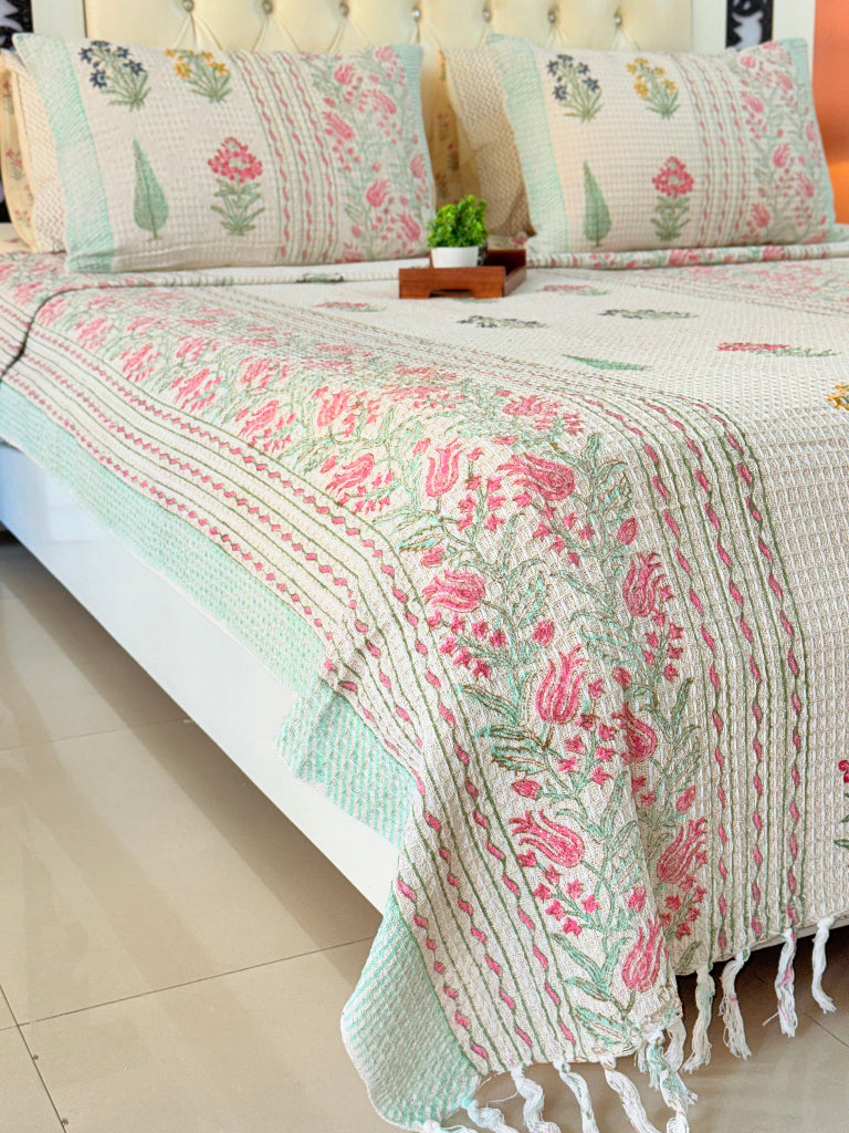 Blossom Love Hand Blocked South Cotton Weave Bedcover