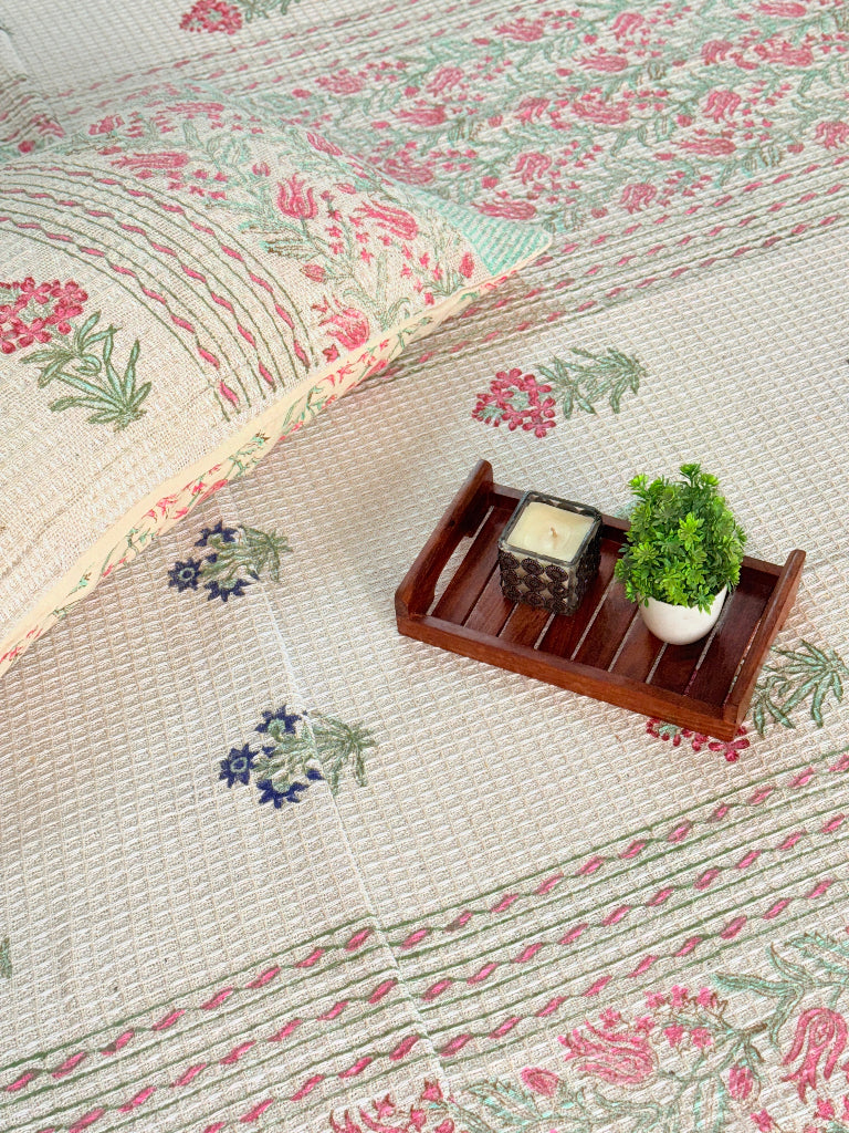 Blossom Love Hand Blocked South Cotton Weave Bedcover
