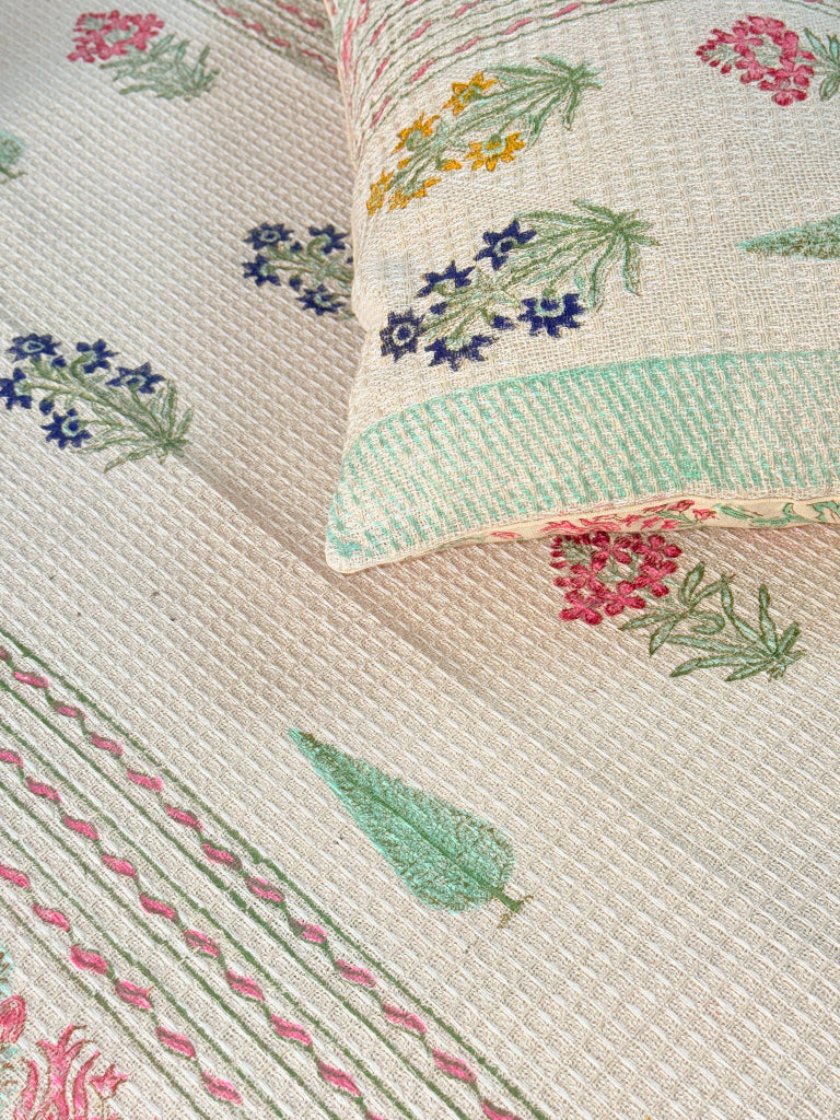Blossom Love Hand Blocked South Cotton Weave Bedcover