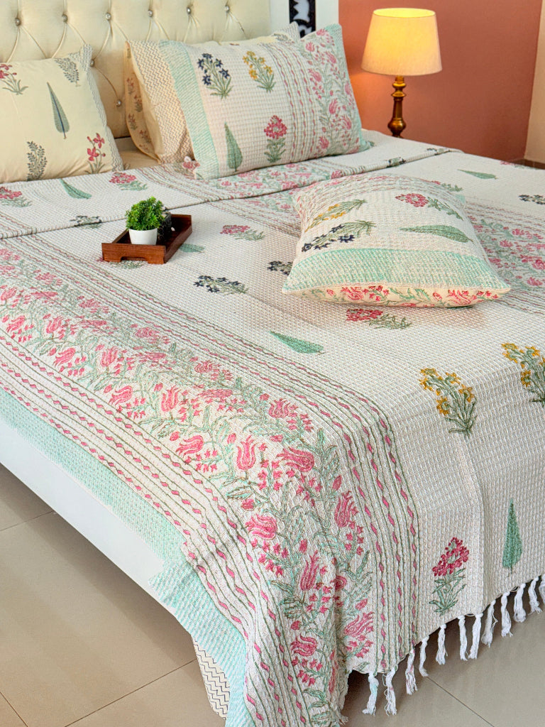 Blossom Love Hand Blocked South Cotton Weave Bedcover