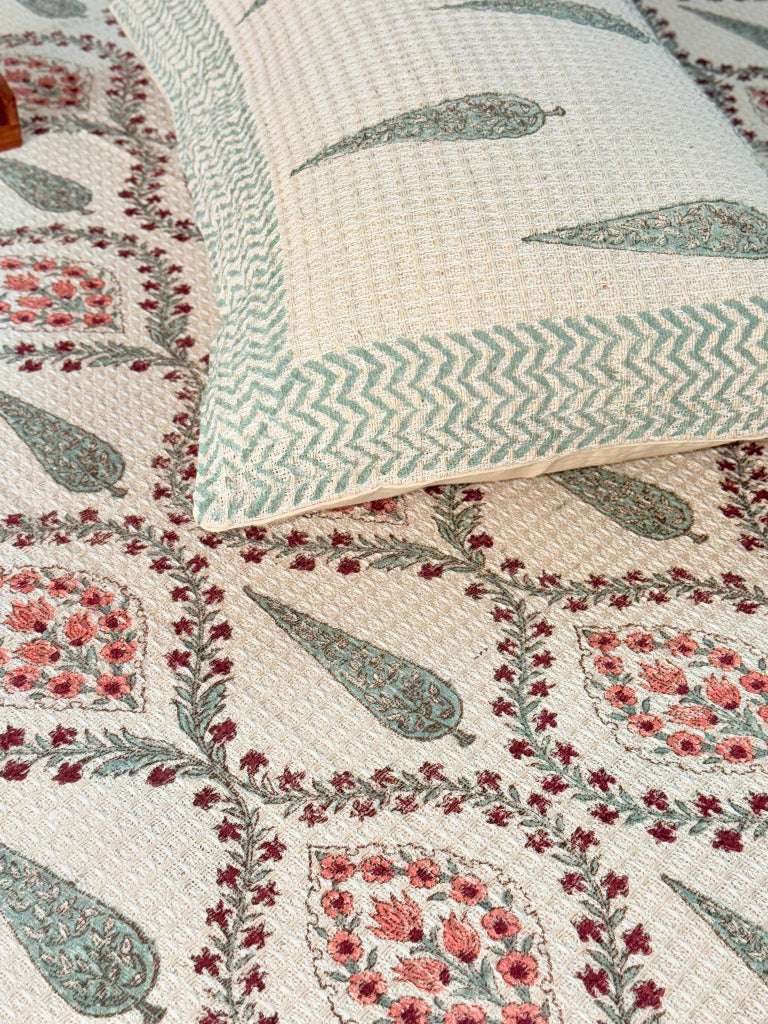 Soft Bloom Hand Blocked South Cotton Weave Bedcover