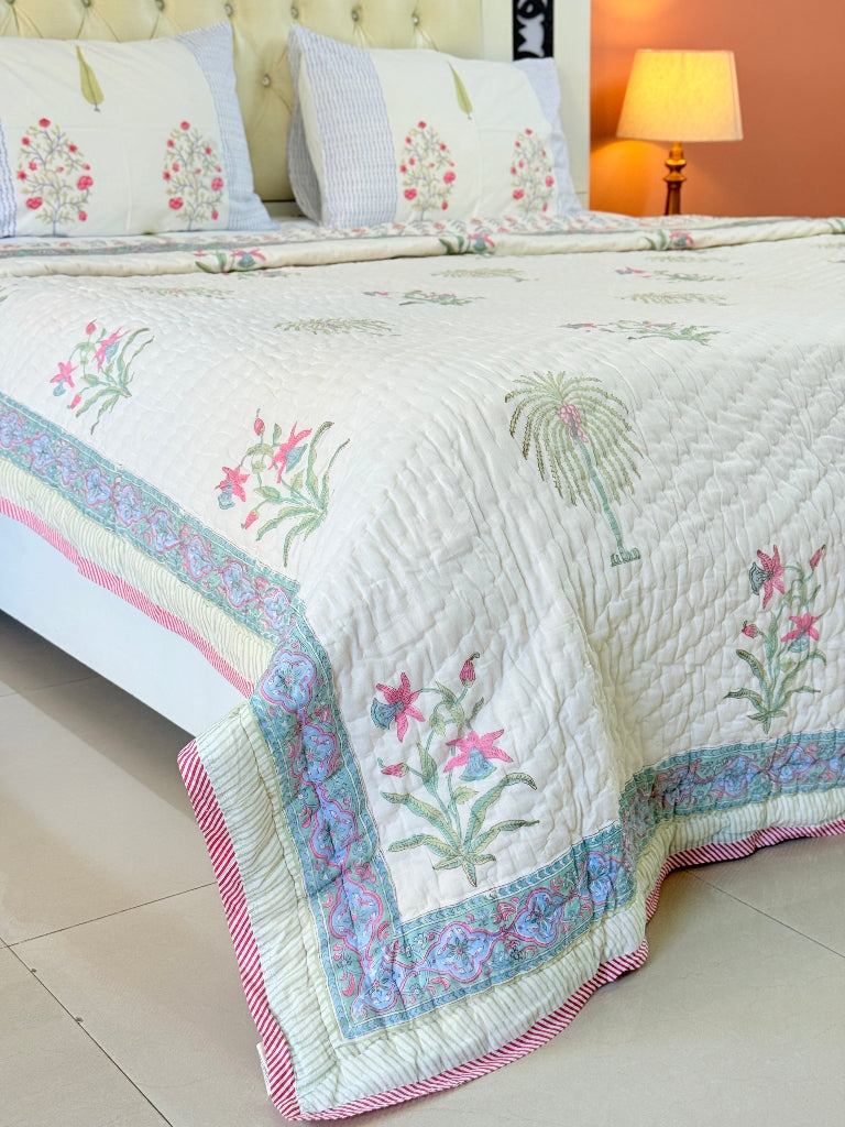 Love for Florals Hand Blocked Quilt
