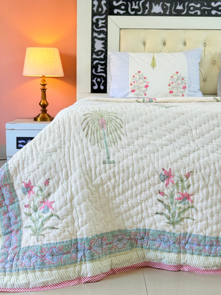 Love for Florals Hand Blocked Quilt
