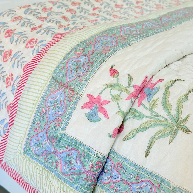 Love for Florals Hand Blocked Quilt