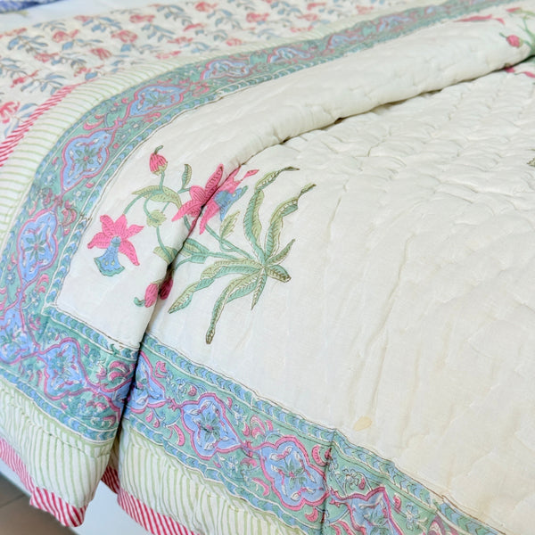 Love for Florals Hand Blocked Quilt