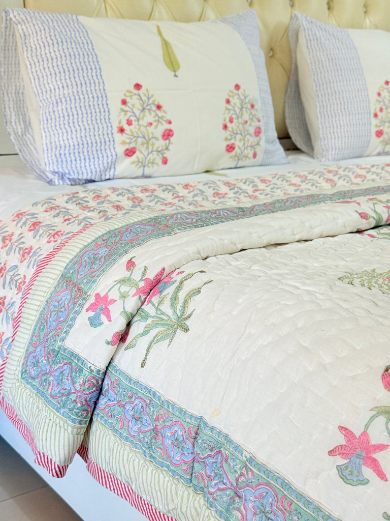 Love for Florals Hand Blocked Quilt