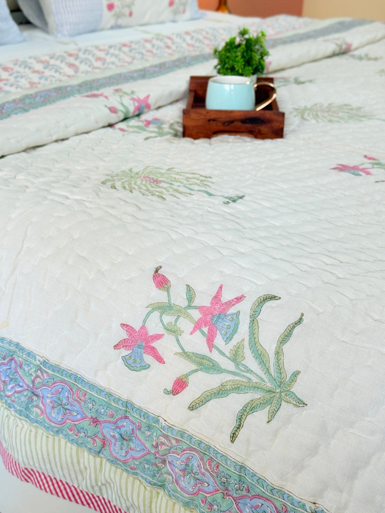 Love for Florals Hand Blocked Quilt