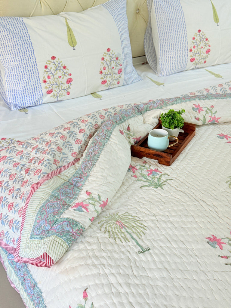 Love for Florals Hand Blocked Quilt