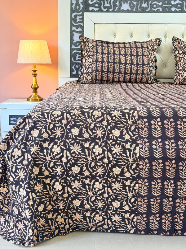 Black Base Floral Pattern Ajrakh Blockprint Sheet