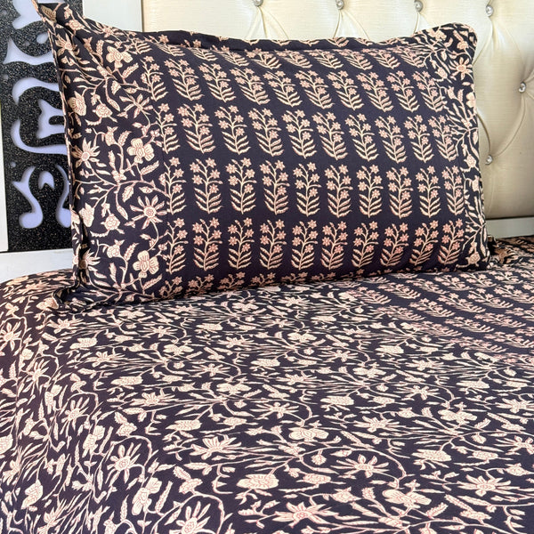 Black Base Floral Pattern Ajrakh Blockprint Sheet