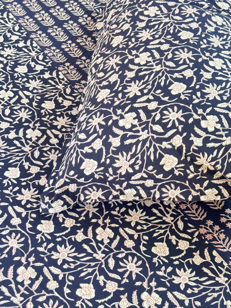 Black Base Floral Pattern Ajrakh Blockprint Sheet