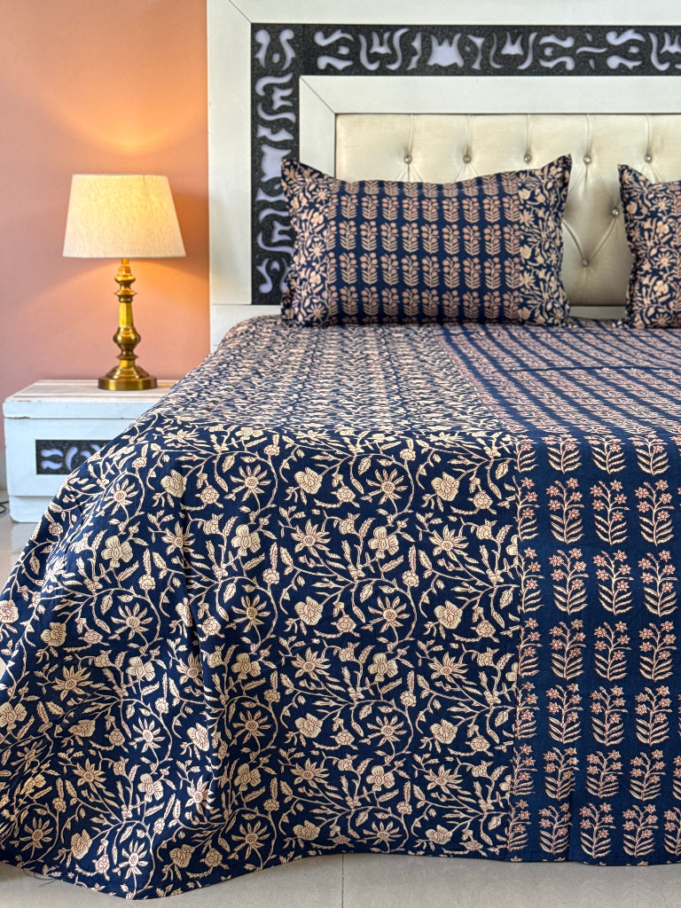 Night Blue Floral Pattern Ajrakh Blockprint Sheet