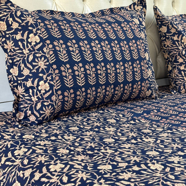 Night Blue Floral Pattern Ajrakh Blockprint Sheet