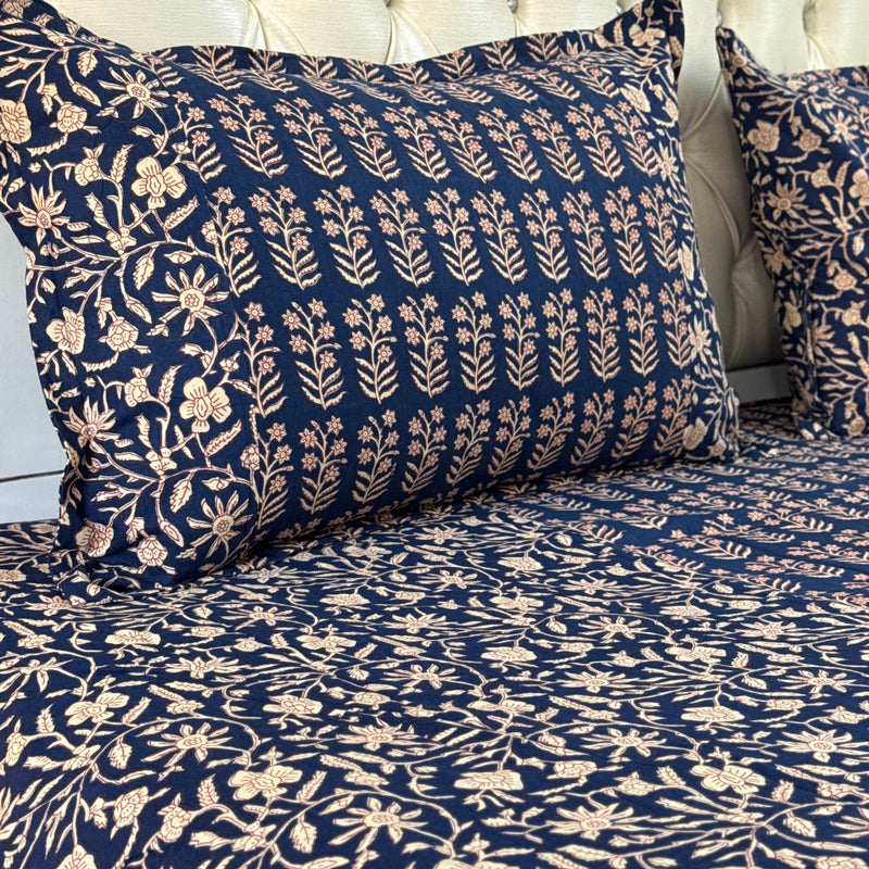 Night Blue Floral Pattern Ajrakh Blockprint Sheet