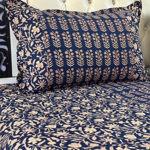 Night Blue Floral Pattern Ajrakh Blockprint Sheet