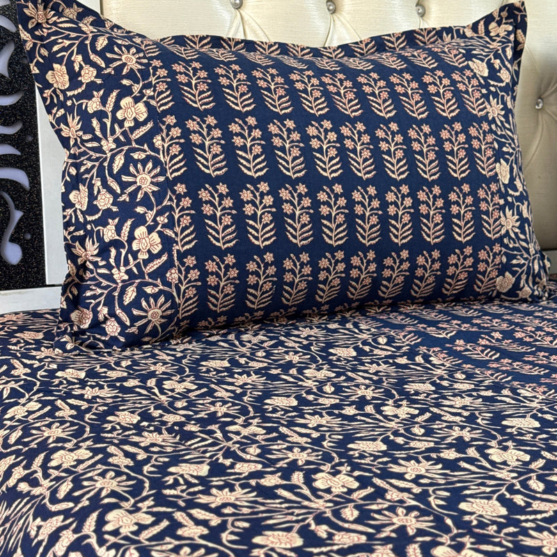 Night Blue Floral Pattern Ajrakh Blockprint Sheet
