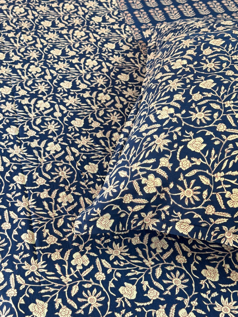 Night Blue Floral Pattern Ajrakh Blockprint Sheet
