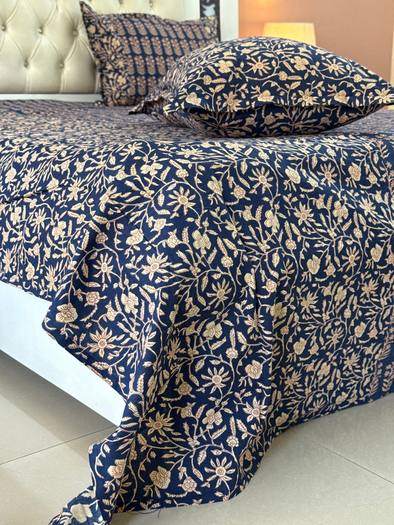Night Blue Floral Pattern Ajrakh Blockprint Sheet