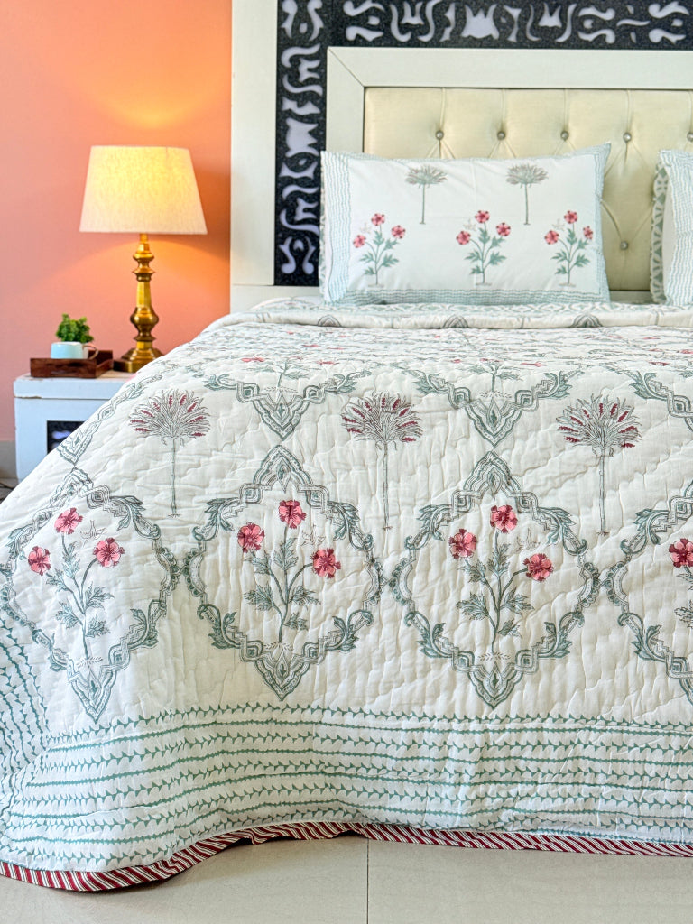 Lush Greens Hand Blocked Quilt