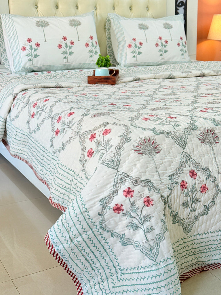 Lush Greens Hand Blocked Quilt