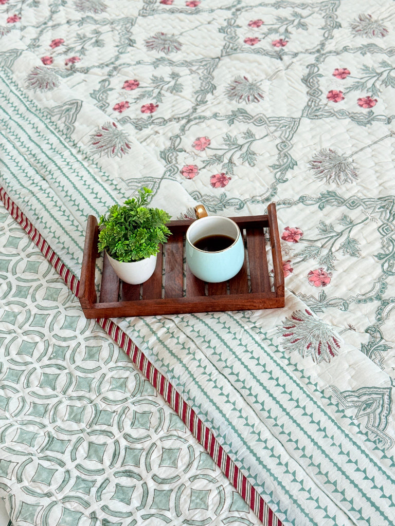 Lush Greens Hand Blocked Quilt